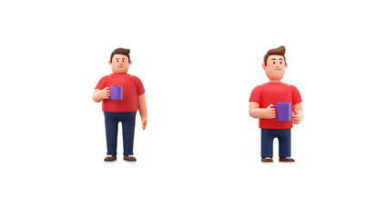 Two 3D Cartoon Men Holding and Drinking from Mugs

