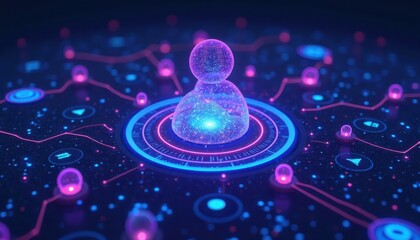 Glowing Network Node in a Futuristic Digital Interface
