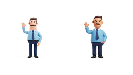 Two 3D Cartoon Men Waving Hello

