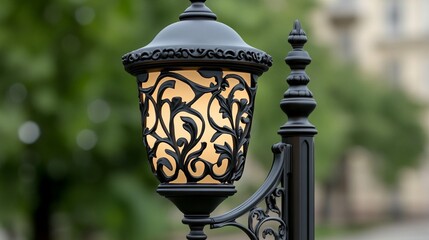 Naklejka premium Ornate Black Outdoor Lamp Post Light