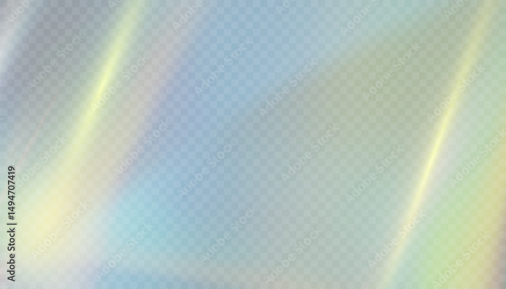 Aufkleber Transparent background with soft holographic light distortion and rainbow shimmer texture. Iridescent glow refraction effect for overlays, digital design, web and branding visuals.

