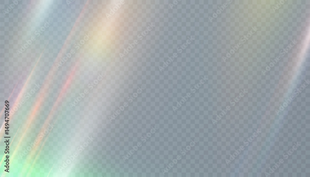 Aufkleber Transparent background with soft holographic light distortion and rainbow shimmer texture. Iridescent glow refraction effect for overlays, digital design, web and branding visuals.

