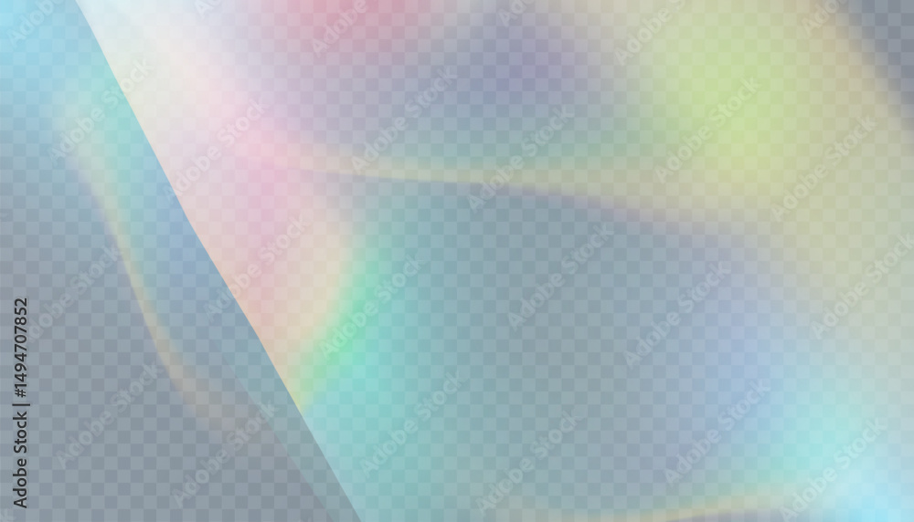 Poster soft holographic light effect with rainbow hues on transparent background. vector illustration for m