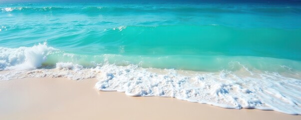 Vibrant turquoise ocean, whitecap waves crash on shore, nature, marine