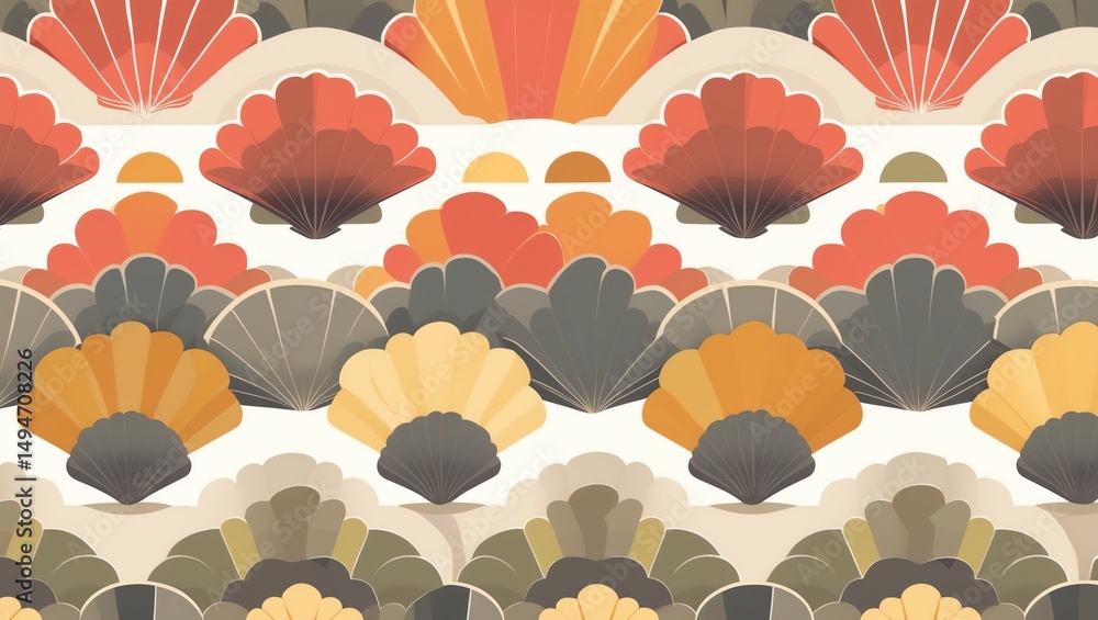 Poster decorative fan pattern background with abstract shapes and warm tones