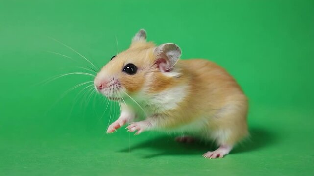Cute hamster against green background