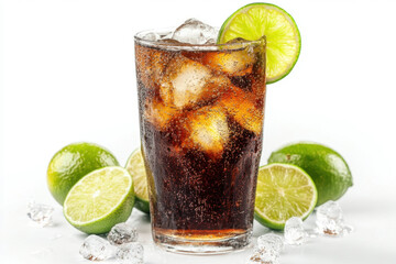 Fototapeta premium Glass of cola with lime and ice.