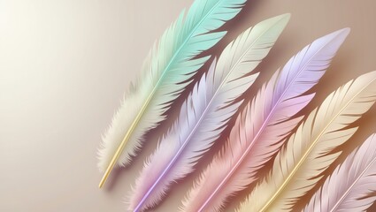 Pastel Feathers Lying in Row Creating a Soft Elegant Background
