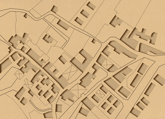 IMAGINARY CADASTRAL MAP WITH BUILDINGS, LAND PARCEL AND VACANT PLOT - Land records and property registry with cadastre documentation and ownership parcel identification