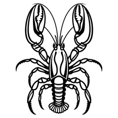 Lobsters line art. Lobsters fish coloring pages for coloring book.Black and White Lobster Illustration Detailed Line Art for Seafood Designs.a coloring page of an spiny lobster with no color.