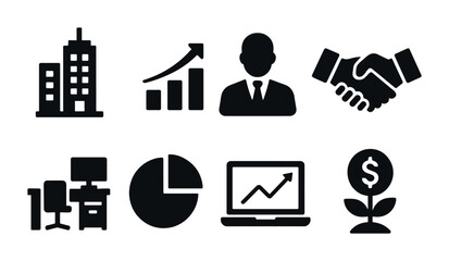 Business and finance solid icons set – filled, economic, corporate symbols