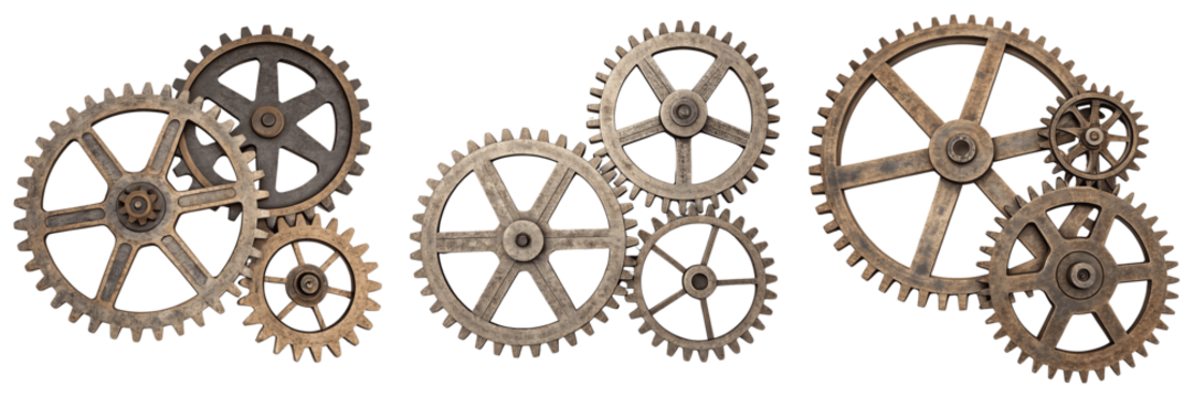 Gears of various sizes isolated on transparent background - Powered by Adobe