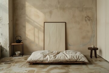 Minimalist Bedroom Interior with Natural Textures and Simple Decor
