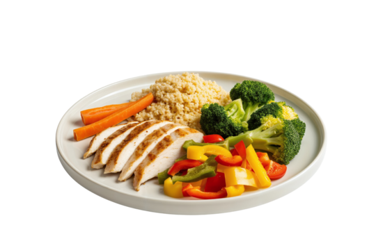 Colorful Healthy Meal on White Plate with Grains