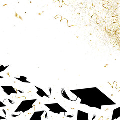 Graduation Caps and Gold Confetti