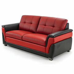 Fototapeta premium A modern red and black sofa isolated on white, combining bold colors with sleek, sophisticated design for a striking living room centerpiece.