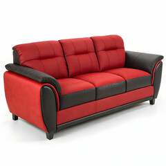Obraz premium A modern red and black sofa isolated on white, combining bold colors with sleek, sophisticated design for a striking living room centerpiece.