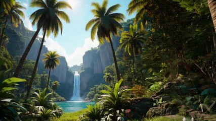 Tropical waterfall color grading variations in lush jungle