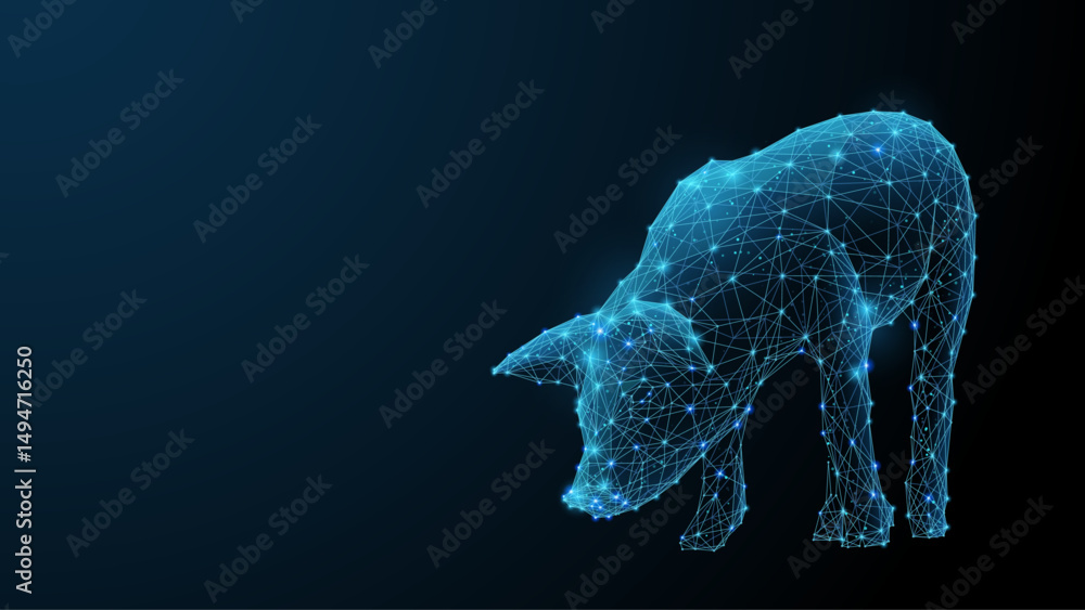 Poster futuristic wireframe piglet. abstract pig. digital low poly silhouette symbolizing smart farming and