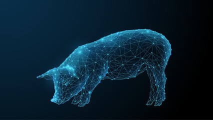 Digital pig illustrations. Futuristic hologram of piglet silhouette. Animal nutrition concept. Wireframe low poly modern style. Farm animal. Vector illustration for the agricultural industries. 