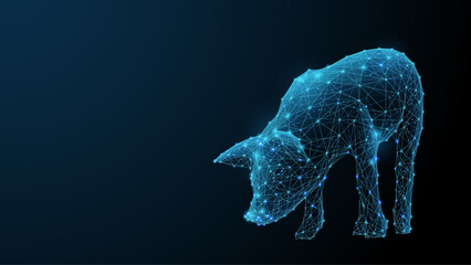 Futuristic wireframe piglet. Abstract pig. Digital low poly silhouette symbolizing smart farming and innovative animal feed. Modern concept for agriculture, livestock tech, and sustainable nutrition. © AntonKhrupinArt