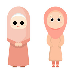 cute pink hijab girl illustration