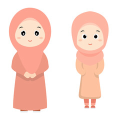 cute pink hijab girl illustration