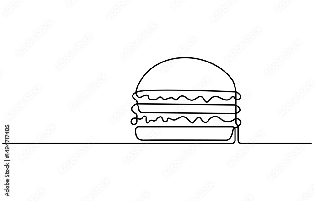 Poster fast food continuous line drawing with color shapes