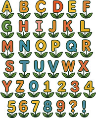 Simple Flower Floral  typography font lettering ABC cartoon vector text