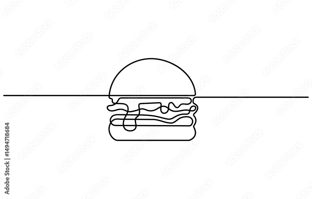 Poster fast food continuous line drawing with color shapes