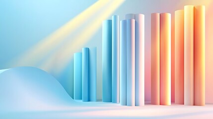 Obraz premium Abstract geometric shapes in soft pastel tones with light rays creating a serene, modern atmosphere