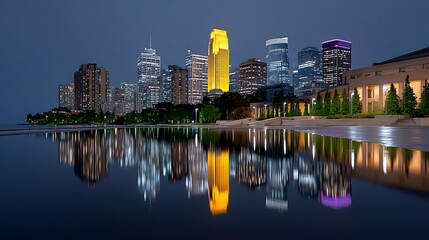 Naklejka premium Minneapolis Skyline Night Reflection