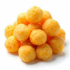 A group of crispy, golden cheese puffs arranged on a white background, perfect for snacking and sharing.