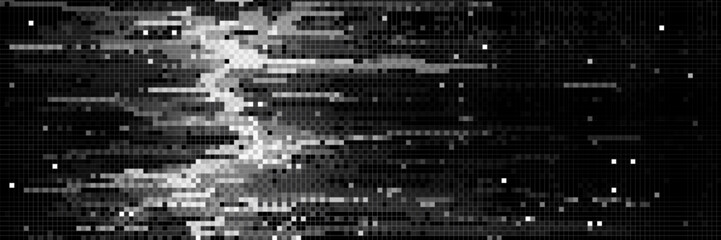 Pixel glitch background, monochrome digital noise texture. Random black and white square particles of abstract pixelated pattern. Distorted corrupted data in retro video game. Grainy geometric mosaic
