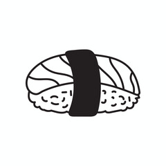 Sushi Delight: A minimalist line drawing of a single piece of nigiri sushi, featuring a fresh salmon topping, perfectly captures the essence of Japanese cuisine