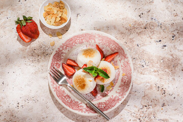 cottage cheese cheesecakes with strawberries and almond