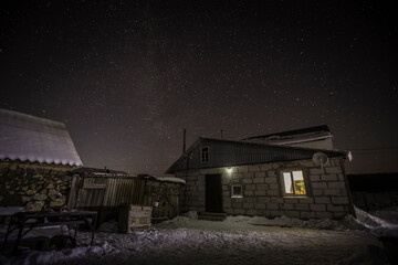 frosty starry sky in winter