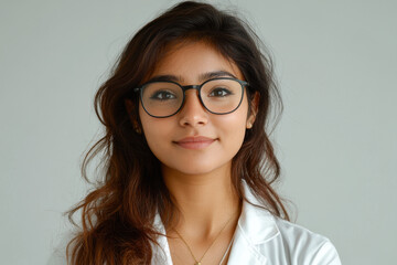 Obraz premium Woman in white shirt wearing glasses