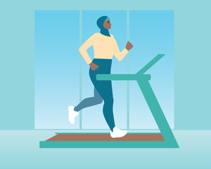 Fototapeta premium Jogging or Running, arabic islamic woman in hijab running, either