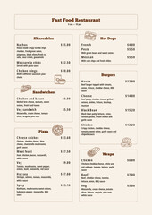 Fototapeta premium Beige Sand Simple Fast Food Menu