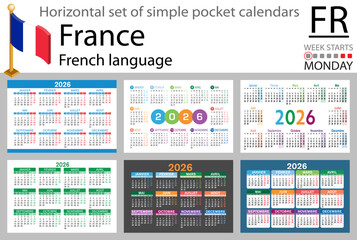French horizontal Set of pocket calendars for 2026