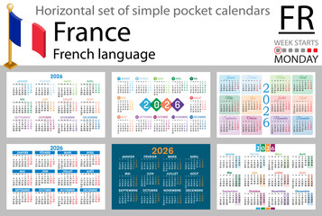 French horizontal Set of pocket calendars for 2026