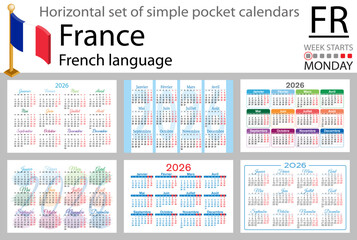 French horizontal Set of pocket calendars for 2026