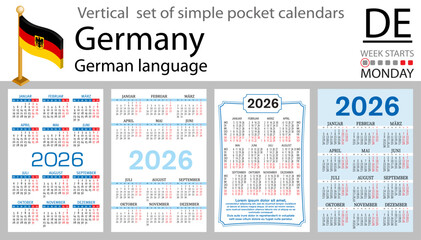 German vertical Set of pocket calendars for 2026
