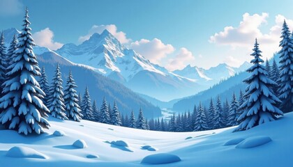 Fototapeta premium Snowy Mountain Range with Snow Covered Fir Trees