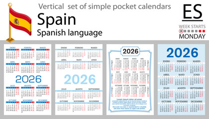 Spanish vertical Set of pocket calendars for 2026