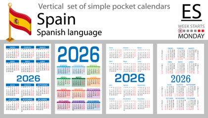 Spanish vertical Set of pocket calendars for 2026