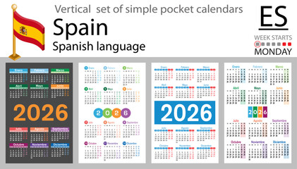 Spanish vertical Set of pocket calendars for 2026