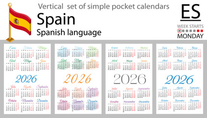 Spanish vertical Set of pocket calendars for 2026