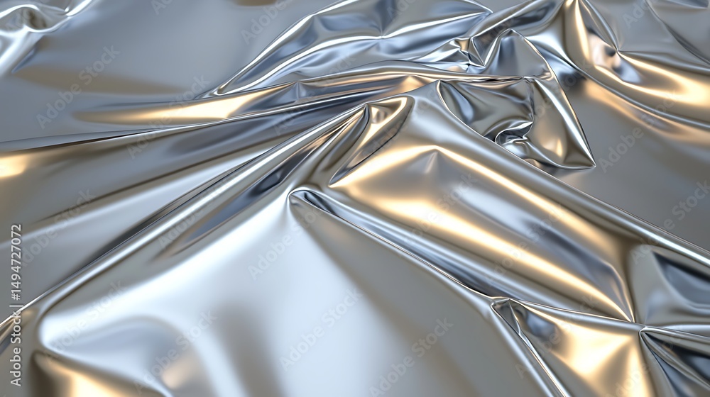 Aufkleber shiny metallic satin fabric wrinkled surface with reflections and soft light patterns